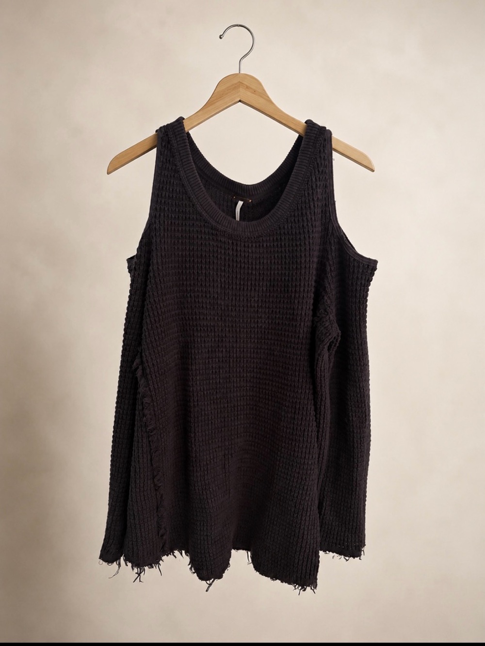 Free People Sunrise Waffle Knit Cold Shoulder Distressed Sweater Medium